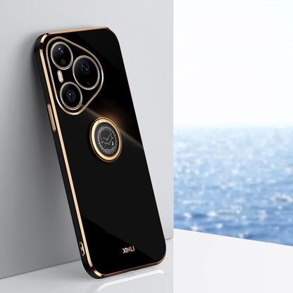 For Huawei Pura 90 Pro 5G XINLI Straight Edge 6D Electroplate TPU Phone Case with Ring Holder - Black - EDA004600120A