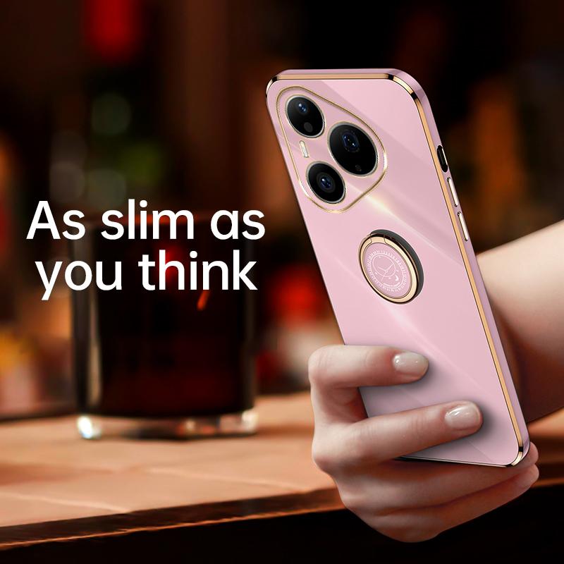 For Huawei Pura 90 Pro 5G XINLI Straight Edge 6D Electroplate TPU Phone Case with Ring Holder - Black - EDA004600120A
