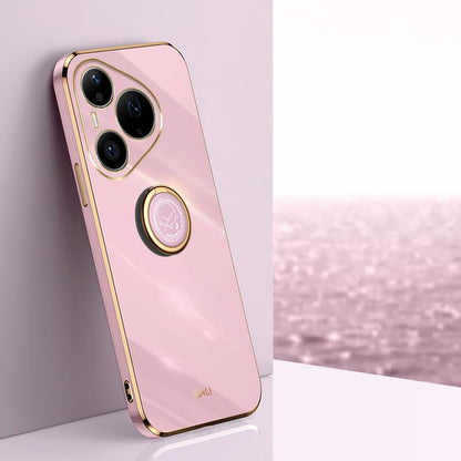 For Huawei Pura 90 Pro 5G XINLI Straight Edge 6D Electroplate TPU Phone Case with Ring Holder - Cherry Purple - EDA004600120B