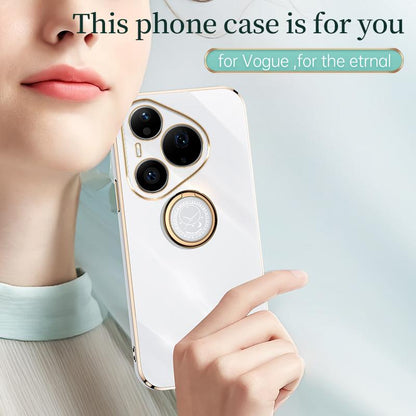 For Huawei Pura 90 Pro 5G XINLI Straight Edge 6D Electroplate TPU Phone Case with Ring Holder - Cherry Purple - EDA004600120B