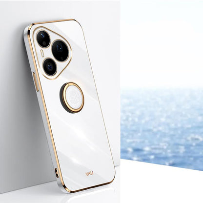 For Huawei Pura 90 Pro 5G XINLI Straight Edge 6D Electroplate TPU Phone Case with Ring Holder - White - EDA004600120E