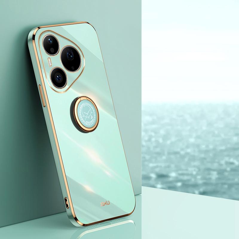 For Huawei Pura 90 Pro 5G XINLI Straight Edge 6D Electroplate TPU Phone Case with Ring Holder - Mint Green - EDA004600120G