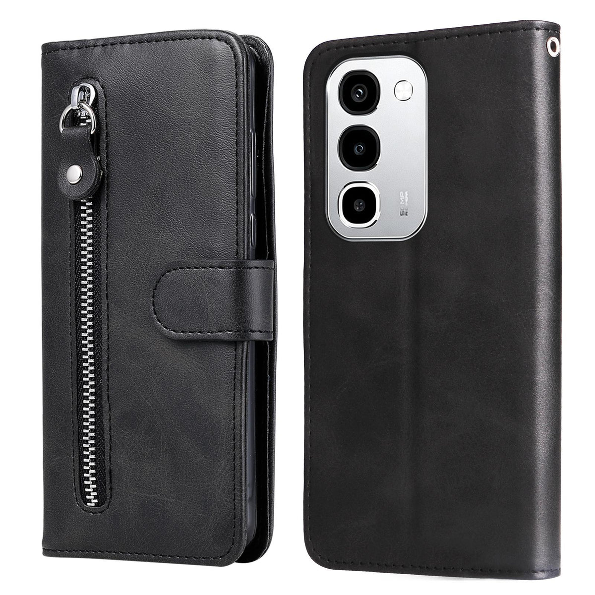 For Realme P4R 5G / P4x 4G / C100 4G / C100i Fashion Calf Texture Zipper Leather Phone Case - Black - EDA004600329C