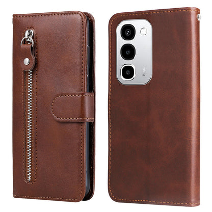 For Realme P4R 5G / P4x 4G / C100 4G / C100i Fashion Calf Texture Zipper Leather Phone Case - Brown - EDA004600329E