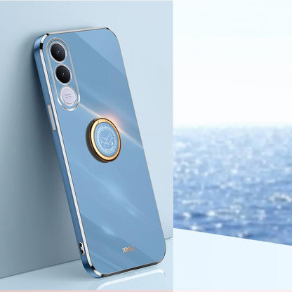 For vivo V70 FE 5G XINLI Straight Edge 6D Electroplate TPU Phone Case with Ring Holder - Celestial Blue - EDA004606928C