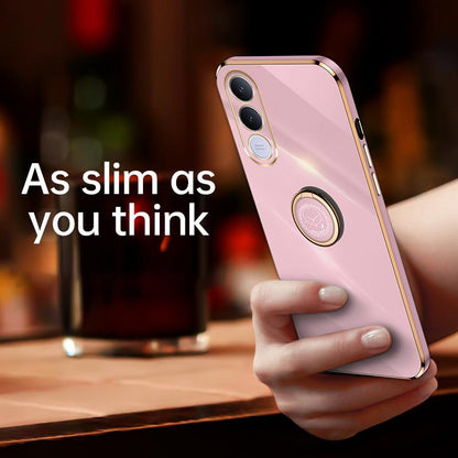 For vivo V70 FE 5G XINLI Straight Edge 6D Electroplate TPU Phone Case with Ring Holder - White - EDA004606928E