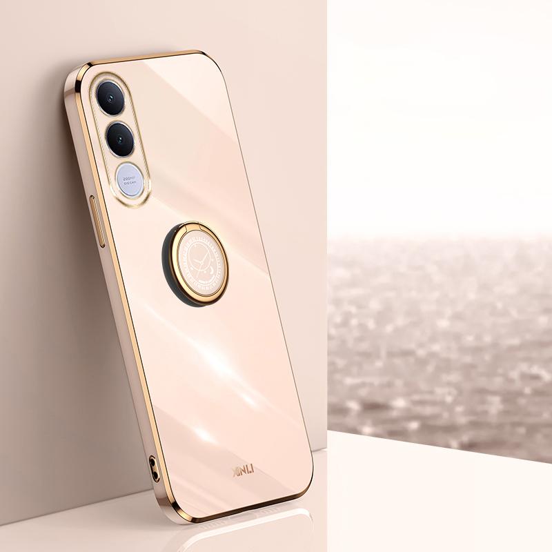 For vivo V70 FE 5G XINLI Straight Edge 6D Electroplate TPU Phone Case with Ring Holder - Pink - EDA004606928F