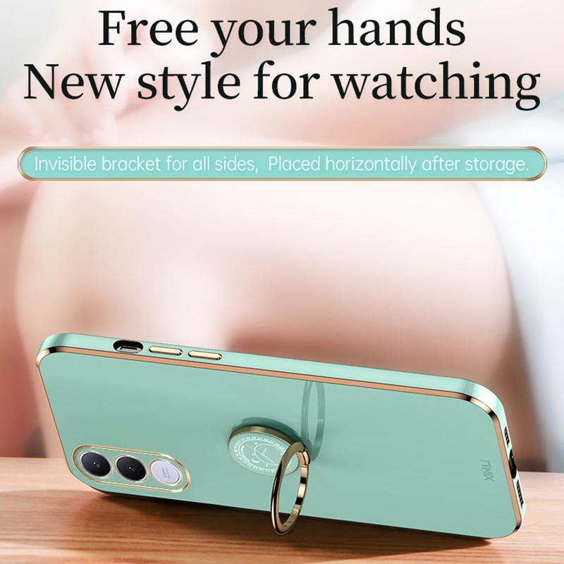 For vivo V70 FE 5G XINLI Straight Edge 6D Electroplate TPU Phone Case with Ring Holder - Pink - EDA004606928F