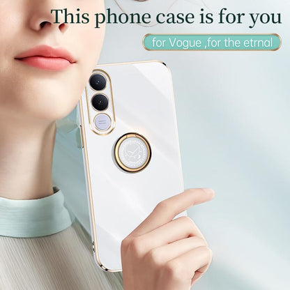 For vivo V70 FE 5G XINLI Straight Edge 6D Electroplate TPU Phone Case with Ring Holder - Mint Green - EDA004606928G