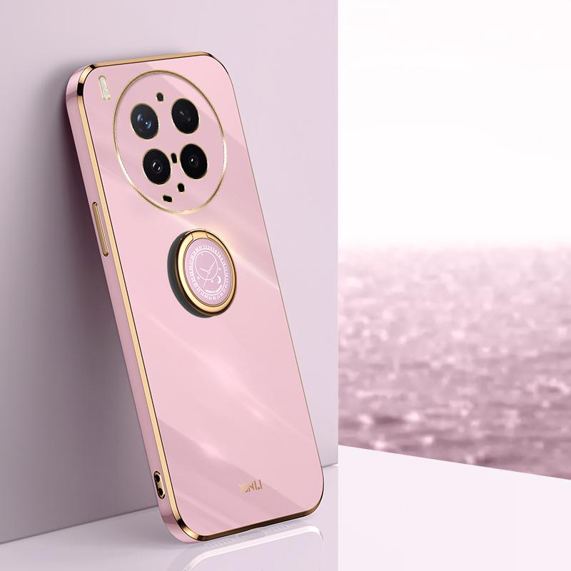 For vivo X300 Ultra XINLI Straight Edge 6D Electroplate TPU Phone Case with Ring Holder - Cherry Purple - EDA004606929B