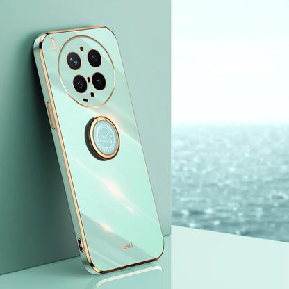 For vivo X300 Ultra XINLI Straight Edge 6D Electroplate TPU Phone Case with Ring Holder - Mint Green - EDA004606929G