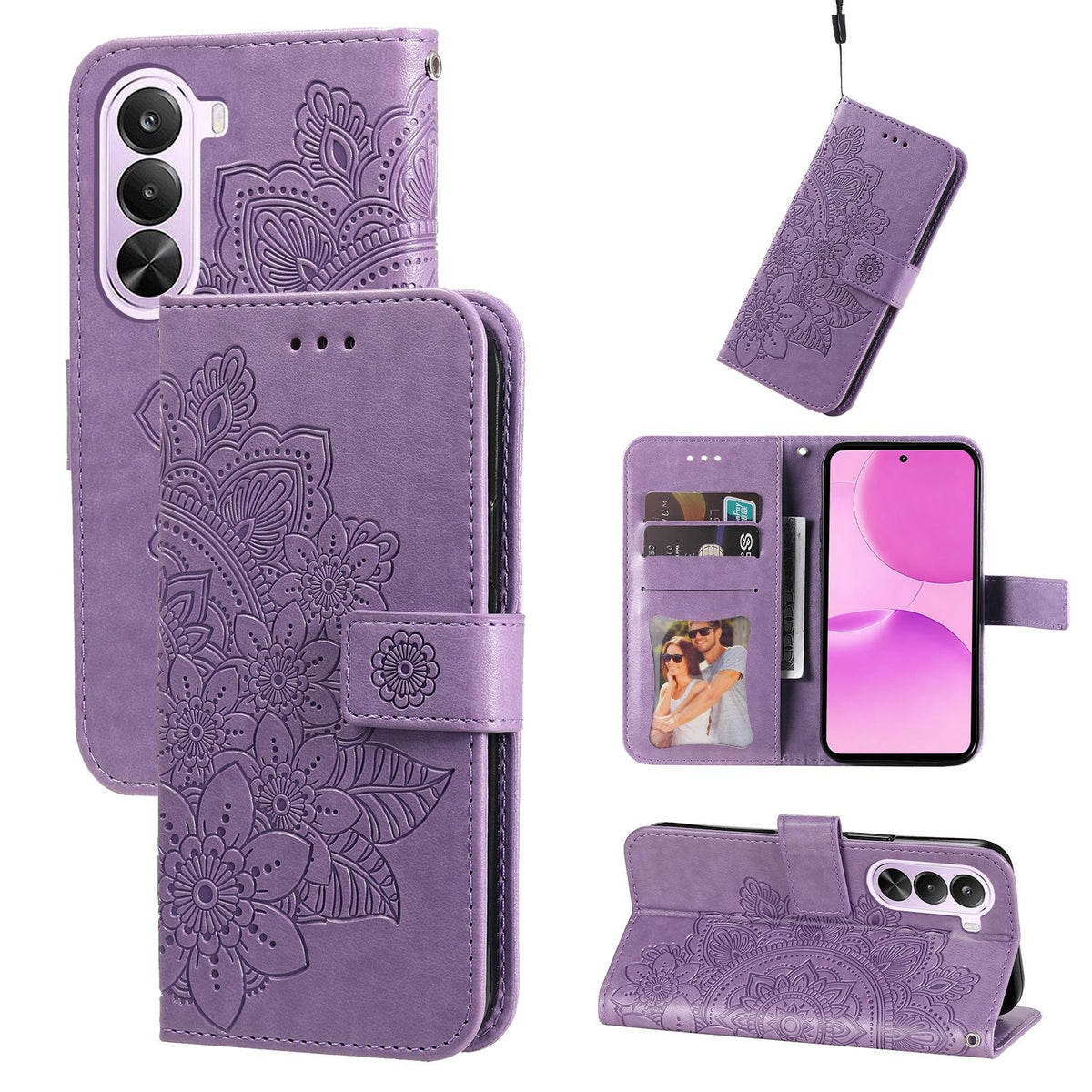 For Realme P4x 5G Seven-petal Flowers Embossing Leather Phone Case - Light Purple - EDA004646430A
