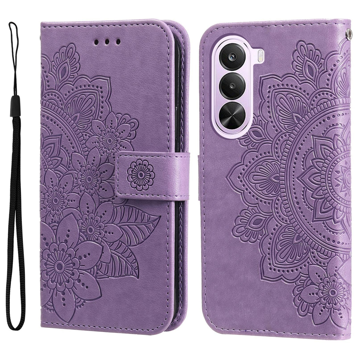 For Realme P4x 5G Seven-petal Flowers Embossing Leather Phone Case - Light Purple - EDA004646430A