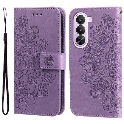 For Realme P4x 5G Seven-petal Flowers Embossing Leather Phone Case - Light Purple - EDA004646430A