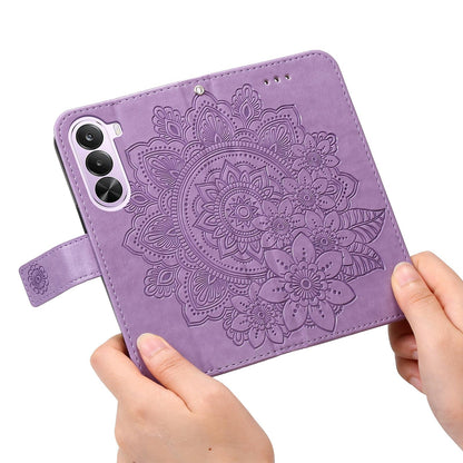 For Realme P4x 5G Seven-petal Flowers Embossing Leather Phone Case - Light Purple - EDA004646430A