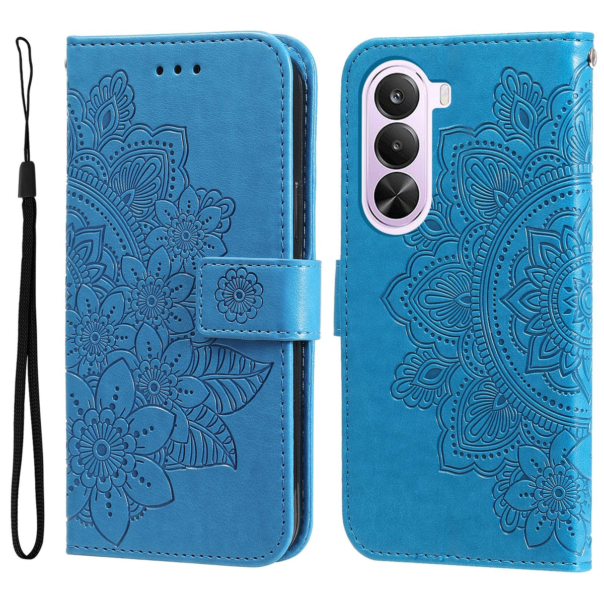For Realme P4x 5G Seven-petal Flowers Embossing Leather Phone Case - Blue - EDA004646430B