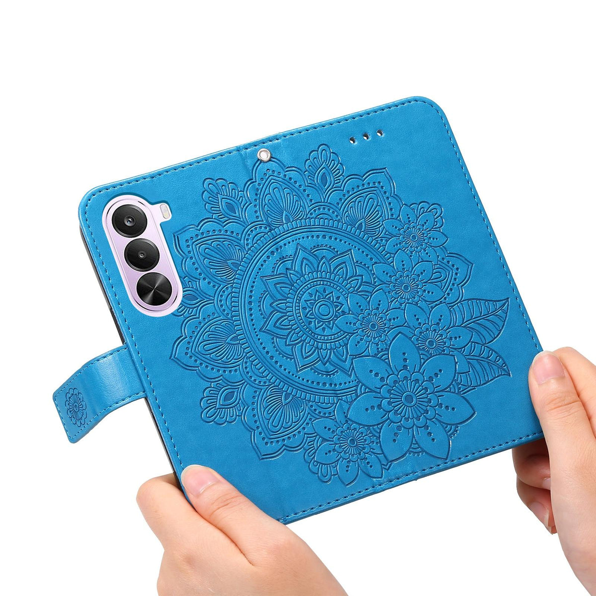 For Realme P4x 5G Seven-petal Flowers Embossing Leather Phone Case - Blue - EDA004646430B