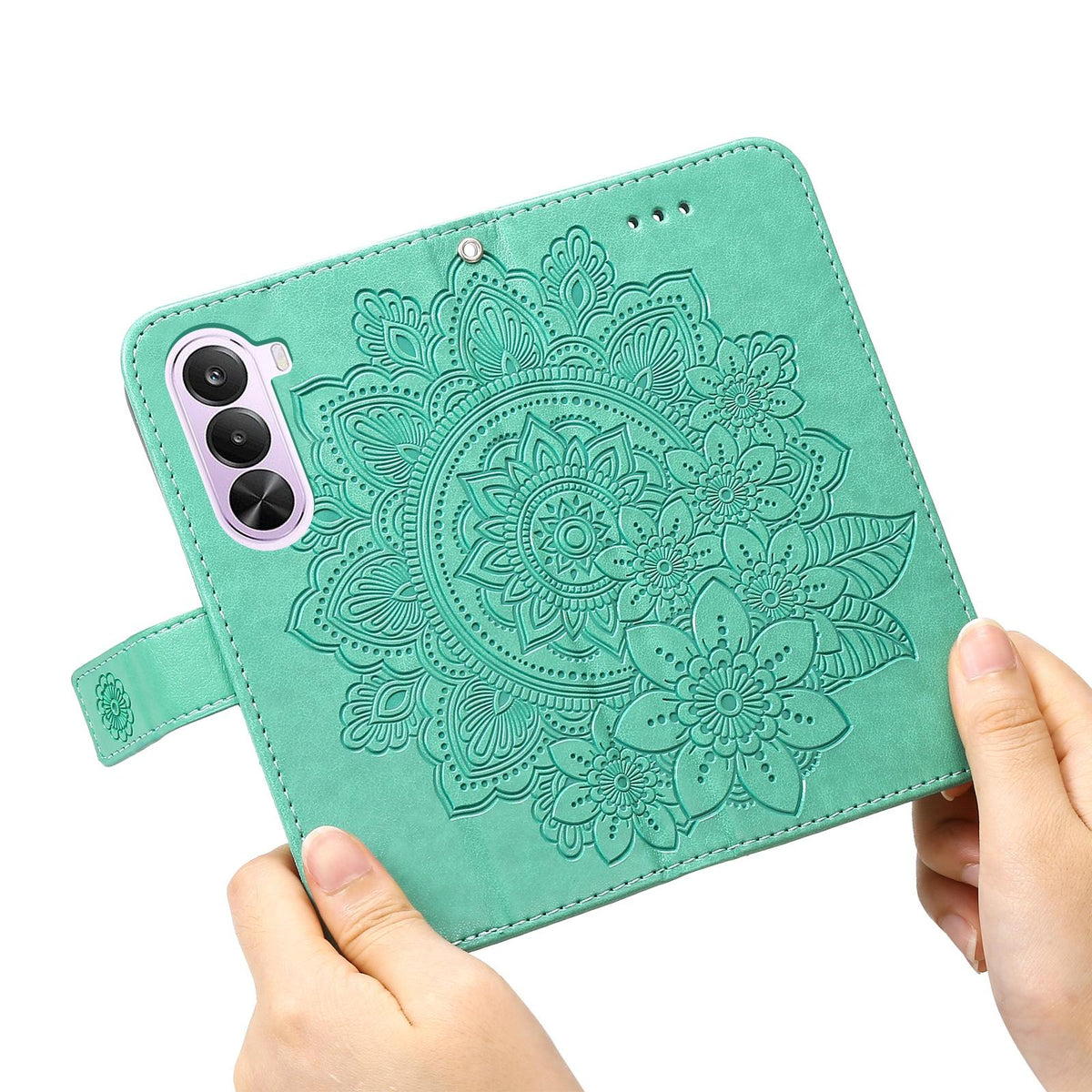 For Realme P4x 5G Seven-petal Flowers Embossing Leather Phone Case - Green - EDA004646430C
