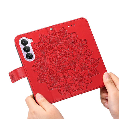 For Realme P4x 5G Seven-petal Flowers Embossing Leather Phone Case - Red - EDA004646430D