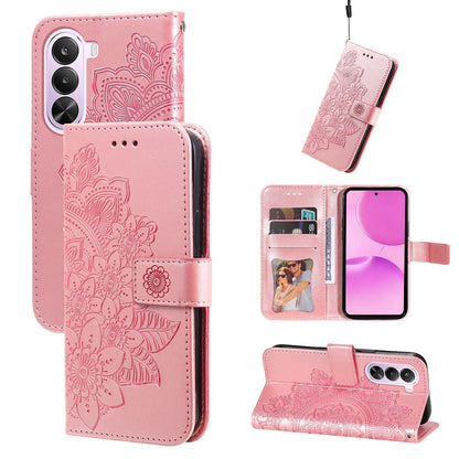 For Realme P4x 5G Seven-petal Flowers Embossing Leather Phone Case - Rose Gold - EDA004646430E