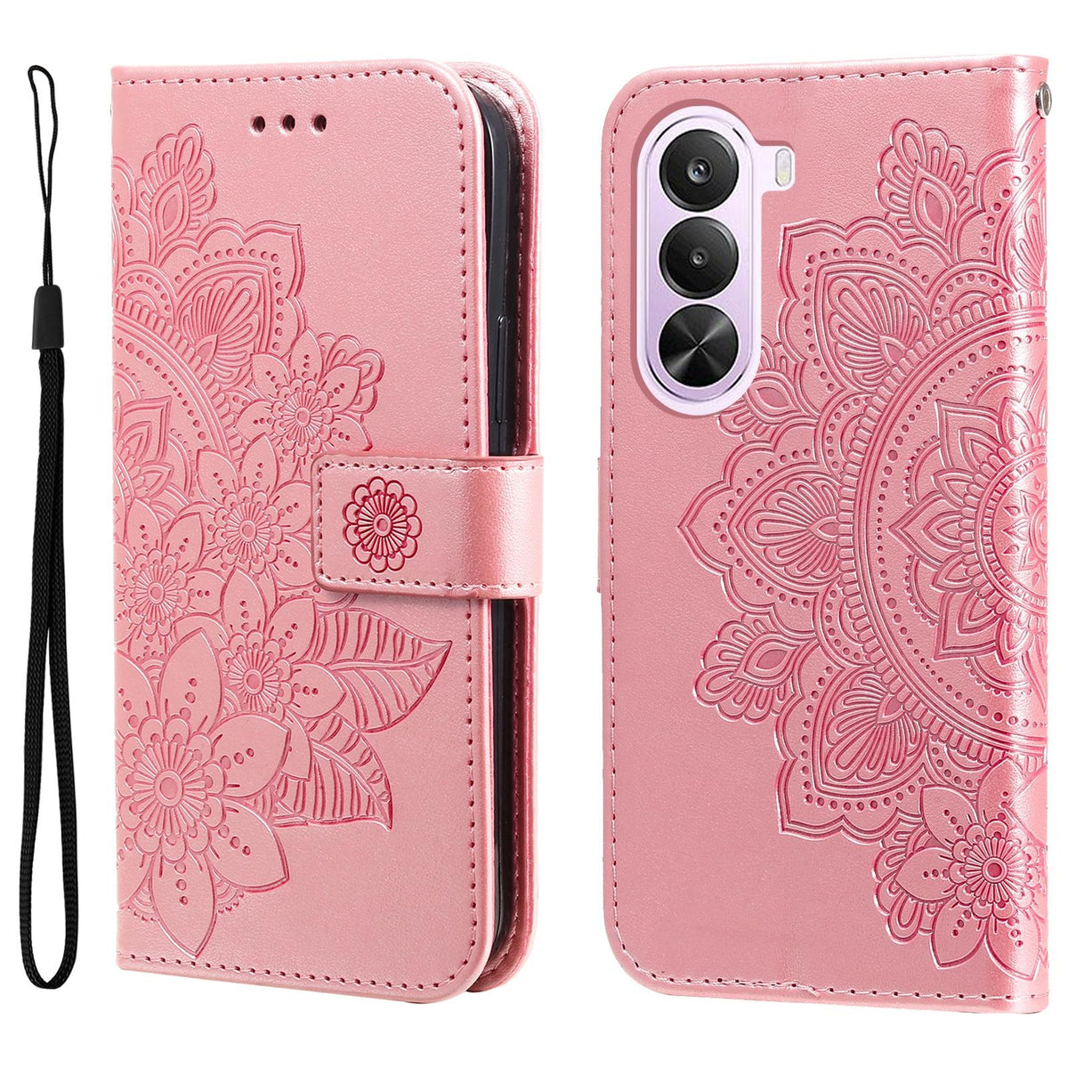 For Realme P4x 5G Seven-petal Flowers Embossing Leather Phone Case - Rose Gold - EDA004646430E