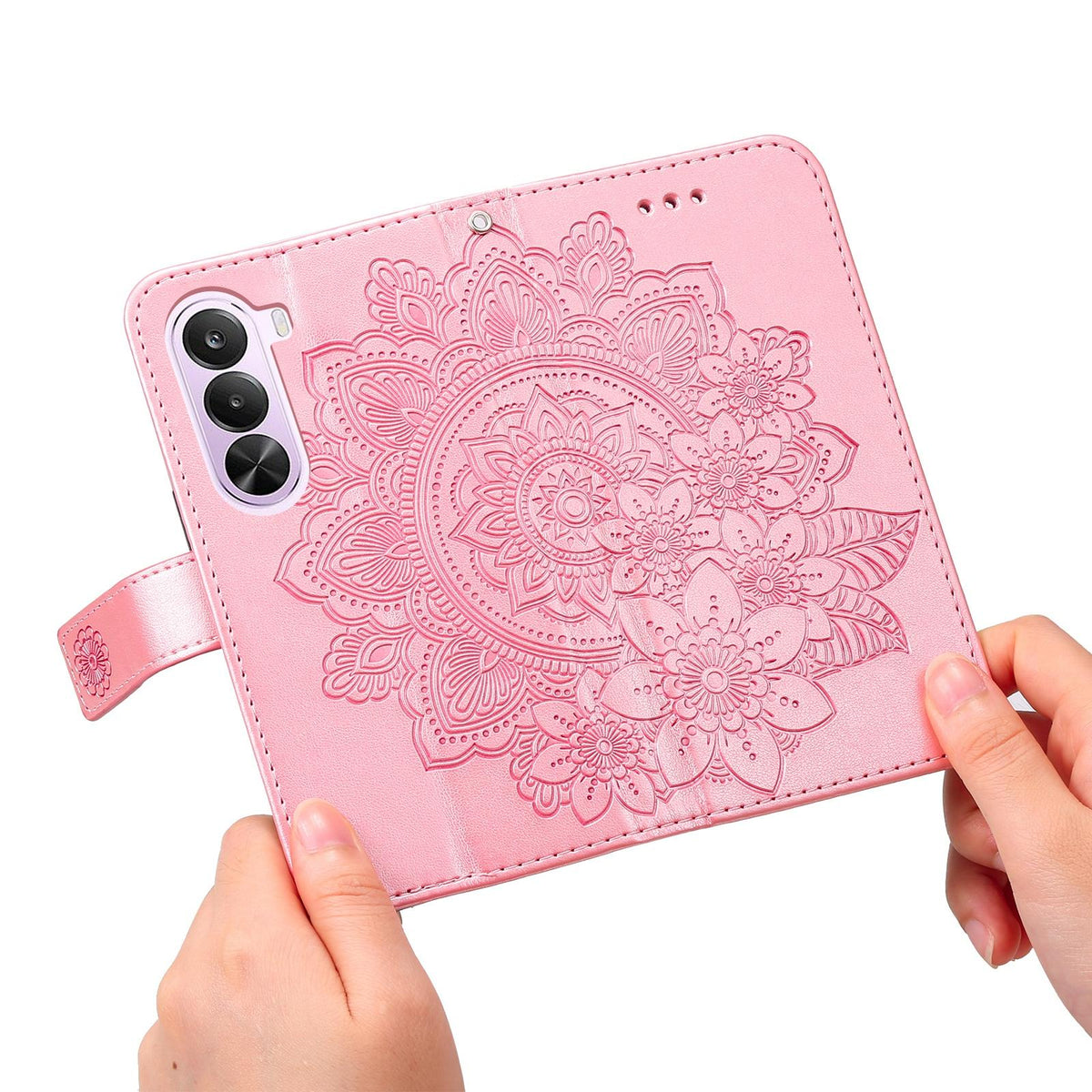 For Realme P4x 5G Seven-petal Flowers Embossing Leather Phone Case - Rose Gold - EDA004646430E