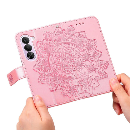 For Realme P4x 5G Seven-petal Flowers Embossing Leather Phone Case - Rose Gold - EDA004646430E