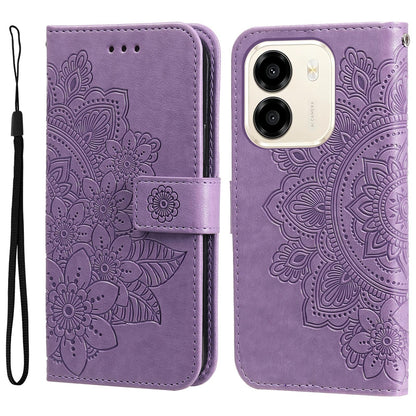 For Honor X6e 4G / X7e 4G / Play 80 Plus 5G Seven-petal Flowers Embossing Leather Phone Case - Light Purple - EDA004647839A