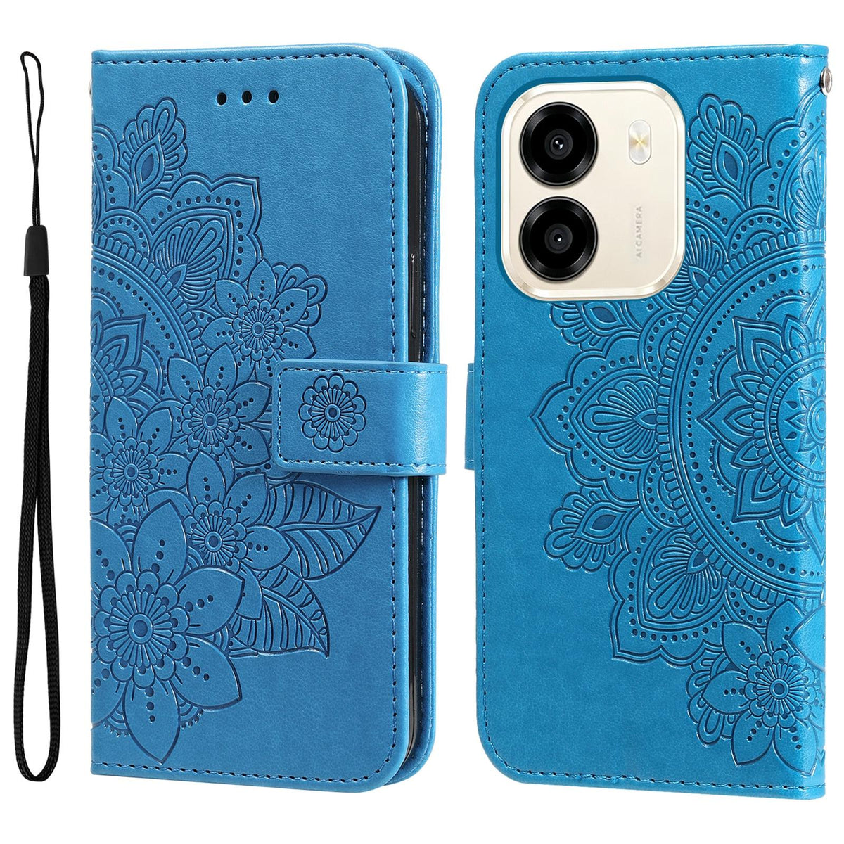 For Honor X6e 4G / X7e 4G / Play 80 Plus 5G Seven-petal Flowers Embossing Leather Phone Case - Blue - EDA004647839B