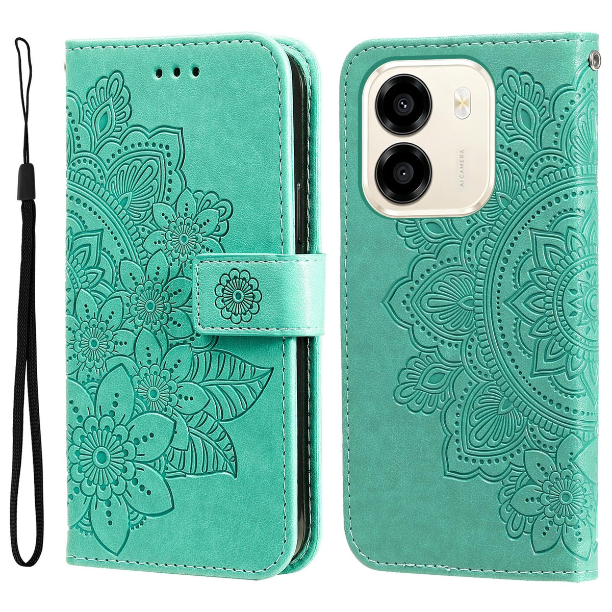 For Honor X6e 4G / X7e 4G / Play 80 Plus 5G Seven-petal Flowers Embossing Leather Phone Case - Green - EDA004647839C