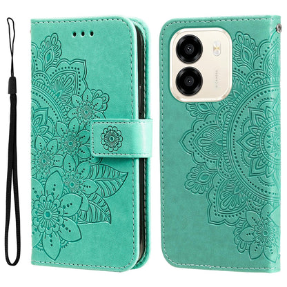 For Honor X6e 4G / X7e 4G / Play 80 Plus 5G Seven-petal Flowers Embossing Leather Phone Case - Green - EDA004647839C
