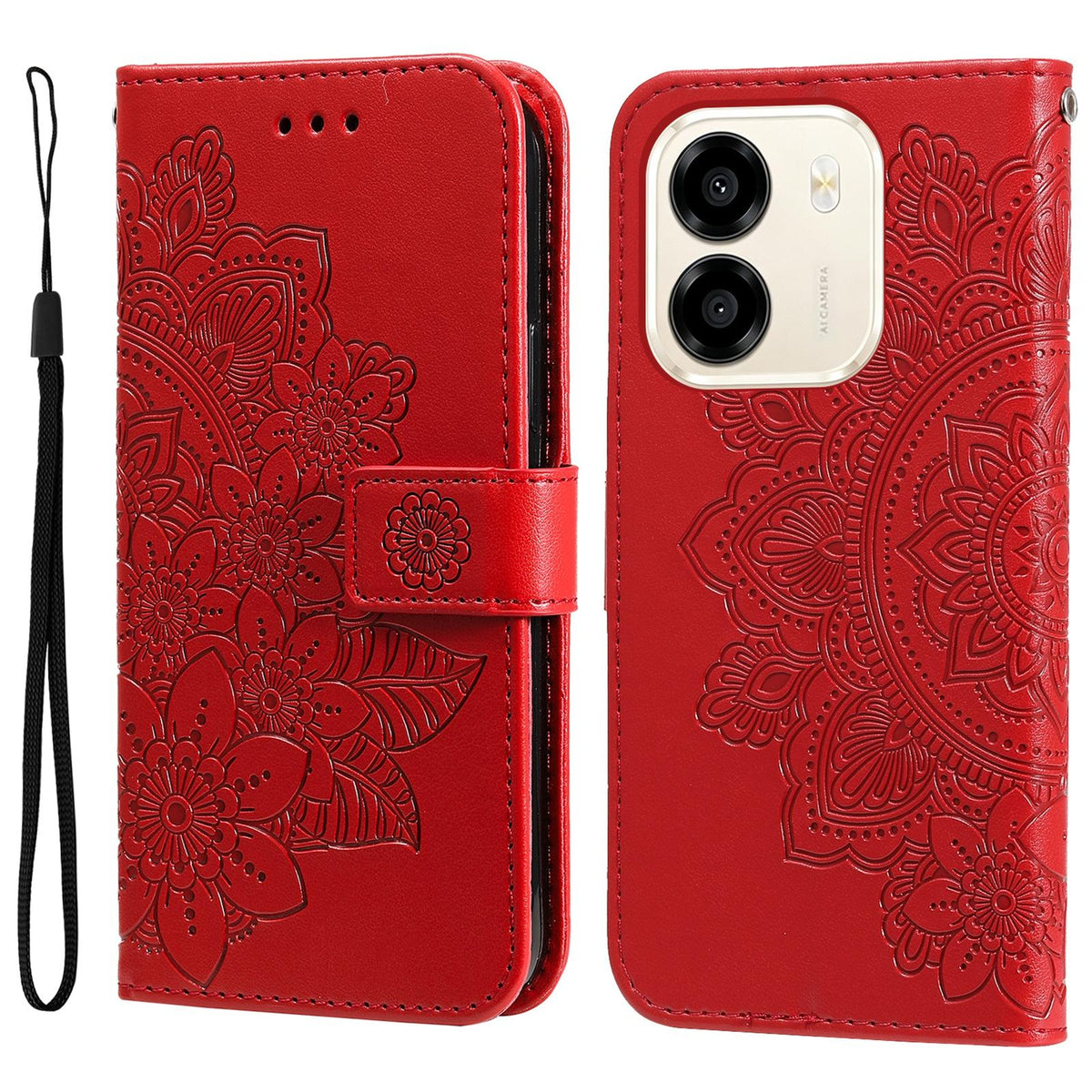 For Honor X6e 4G / X7e 4G / Play 80 Plus 5G Seven-petal Flowers Embossing Leather Phone Case - Red - EDA004647839D