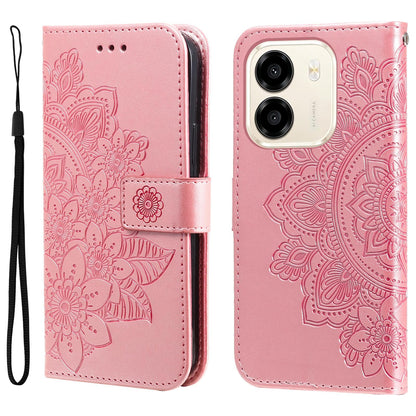 For Honor X6e 4G / X7e 4G / Play 80 Plus 5G Seven-petal Flowers Embossing Leather Phone Case - Rose Gold - EDA004647839E