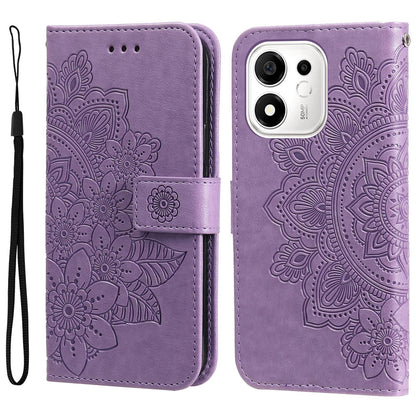 For Honor 600 Smart 5G Seven-petal Flowers Embossing Leather Phone Case(Light Purple)