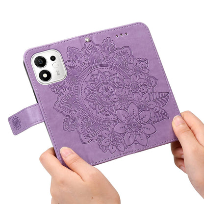 For Honor 600 Smart 5G Seven-petal Flowers Embossing Leather Phone Case(Light Purple)