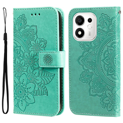 For Honor 600 Smart 5G Seven-petal Flowers Embossing Leather Phone Case(Green)