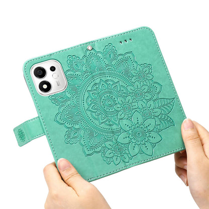 For Honor 600 Smart 5G Seven-petal Flowers Embossing Leather Phone Case(Green)
