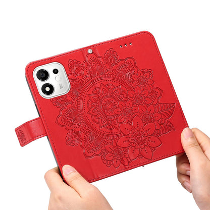 For Honor 600 Smart 5G Seven-petal Flowers Embossing Leather Phone Case(Red)