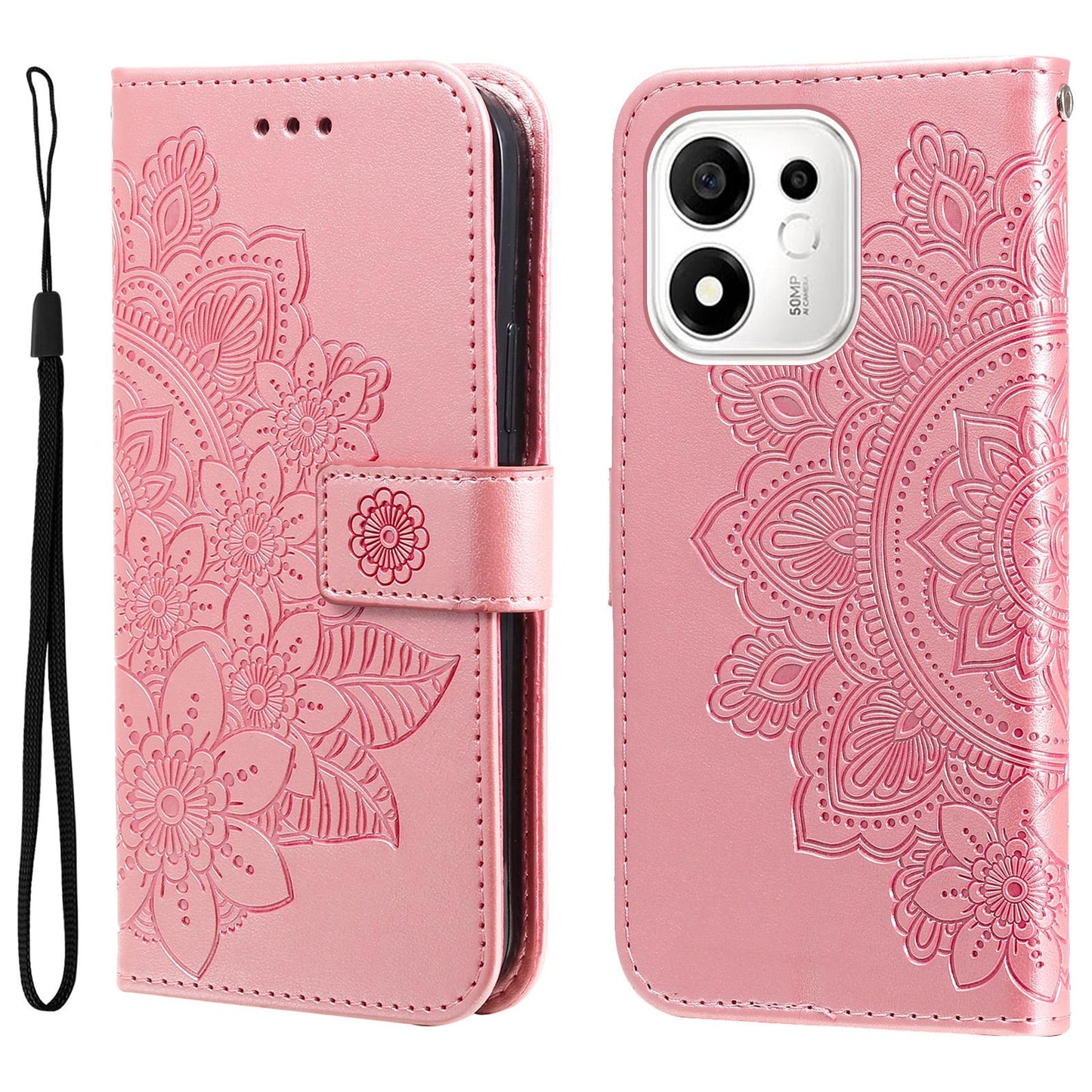 For Honor 600 Smart 5G Seven-petal Flowers Embossing Leather Phone Case(Rose Gold)