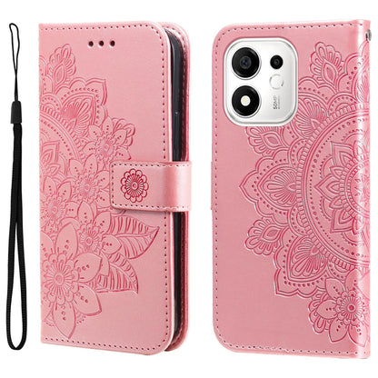 For Honor 600 Smart 5G Seven-petal Flowers Embossing Leather Phone Case(Rose Gold)