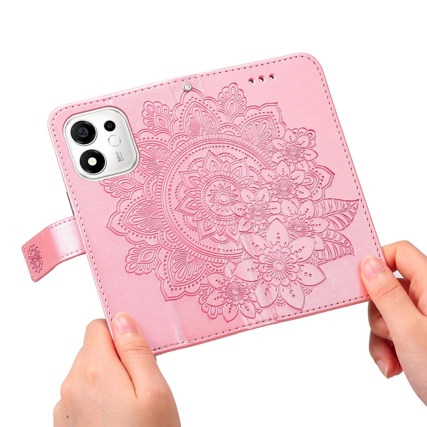For Honor 600 Smart 5G Seven-petal Flowers Embossing Leather Phone Case(Rose Gold)