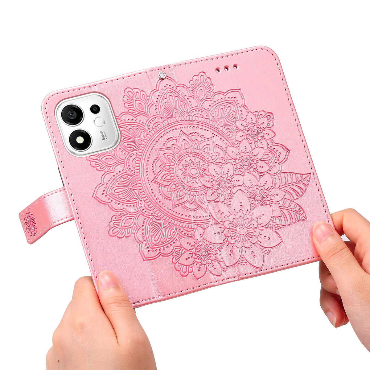 For Honor 600 Smart 5G Seven-petal Flowers Embossing Leather Phone Case - Rose Gold - EDA004647840E