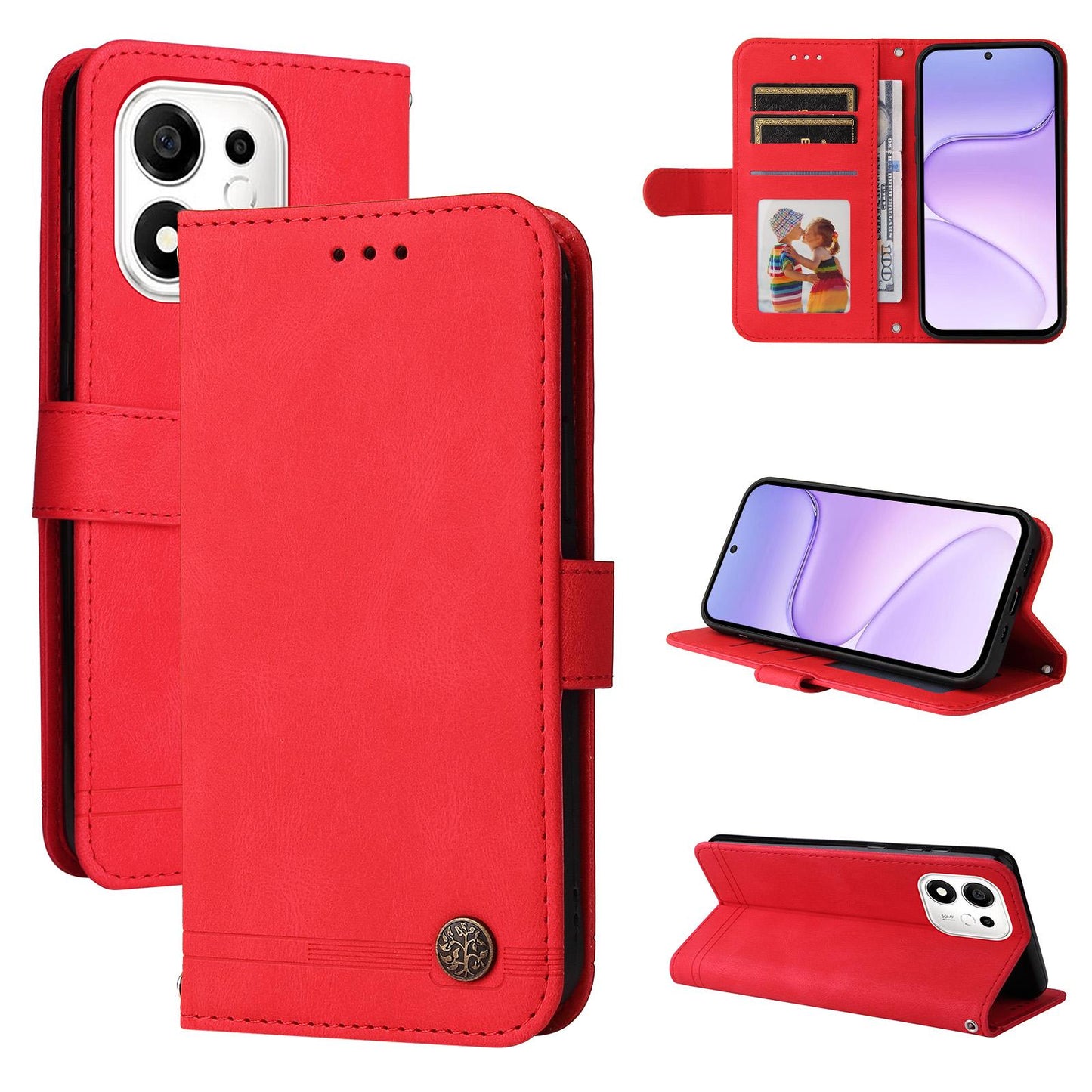 For Honor 600 Smart 5G Skin Feel Life Tree Metal Button Leather Phone Case(Red)