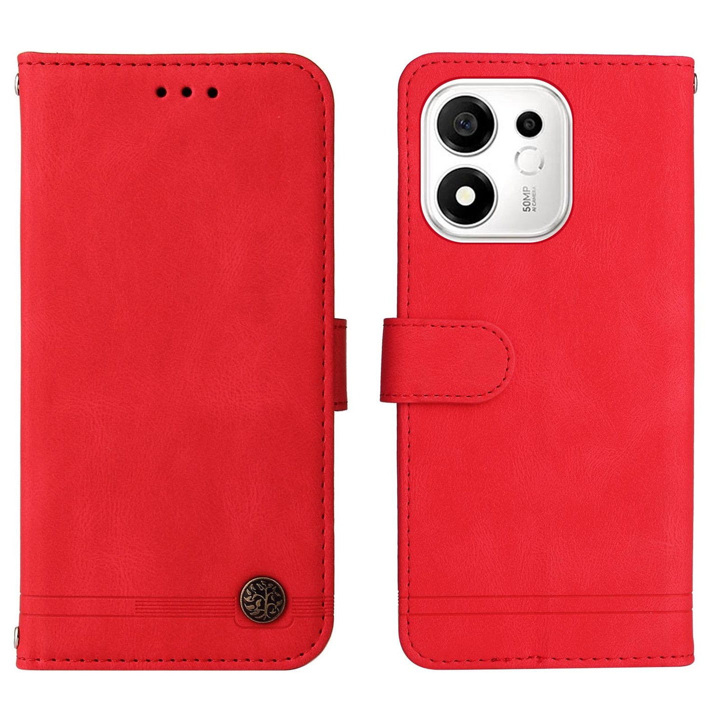 For Honor 600 Smart 5G Skin Feel Life Tree Metal Button Leather Phone Case(Red)