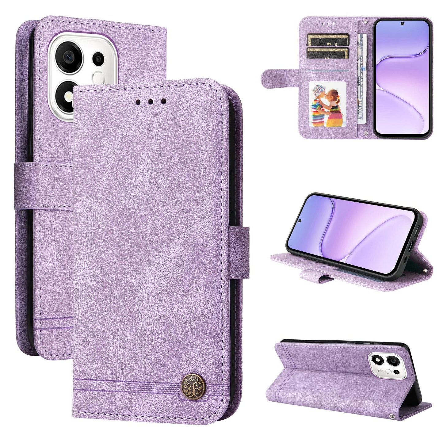 For Honor 600 Smart 5G Skin Feel Life Tree Metal Button Leather Phone Case(Purple)