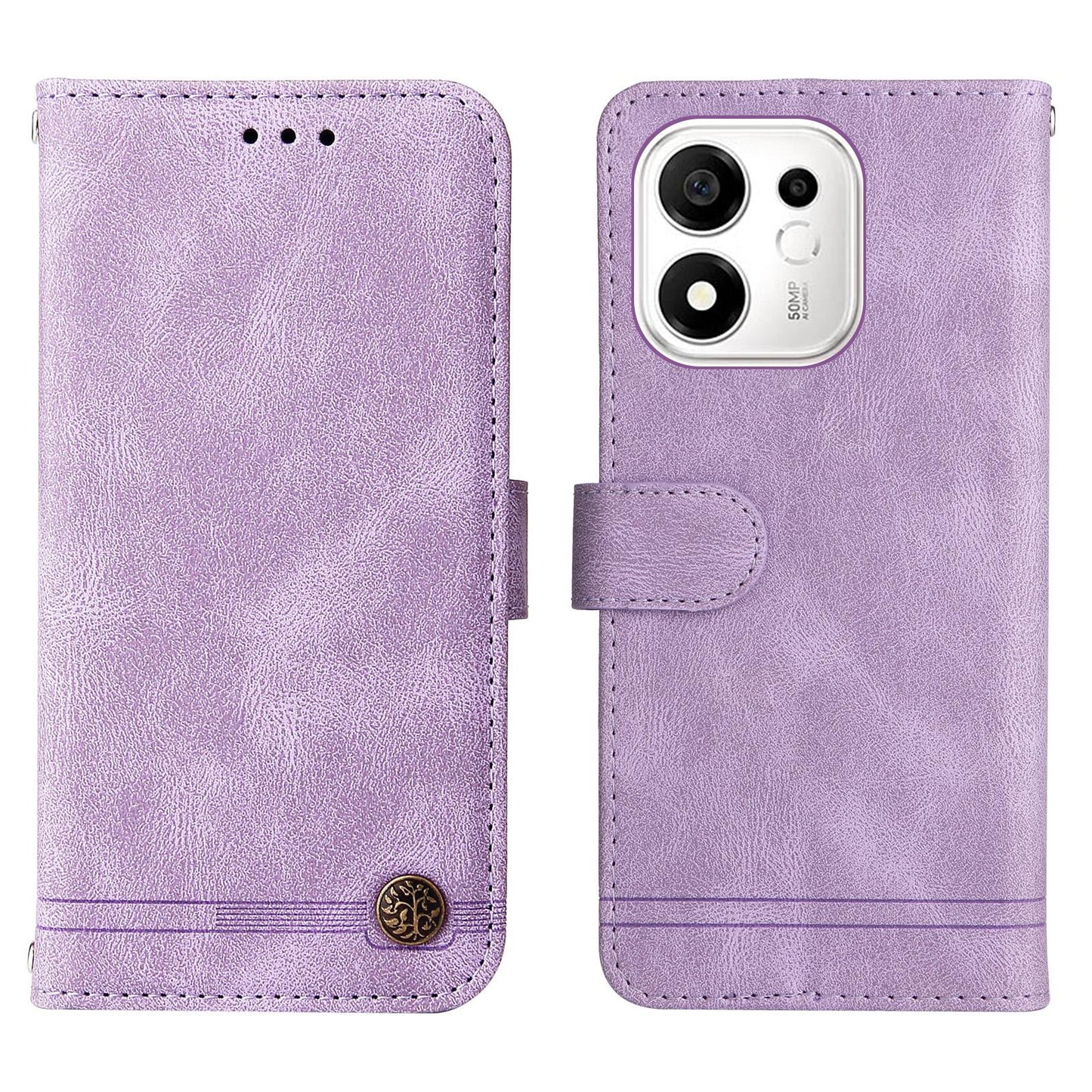 For Honor 600 Smart 5G Skin Feel Life Tree Metal Button Leather Phone Case(Purple)