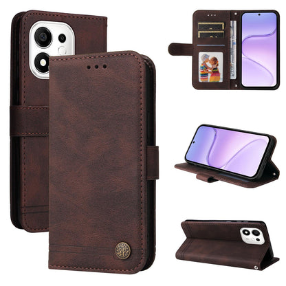 For Honor 600 Smart 5G Skin Feel Life Tree Metal Button Leather Phone Case(Brown)