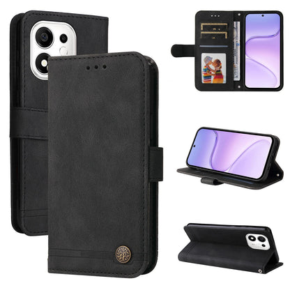 For Honor 600 Smart 5G Skin Feel Life Tree Metal Button Leather Phone Case(Black)