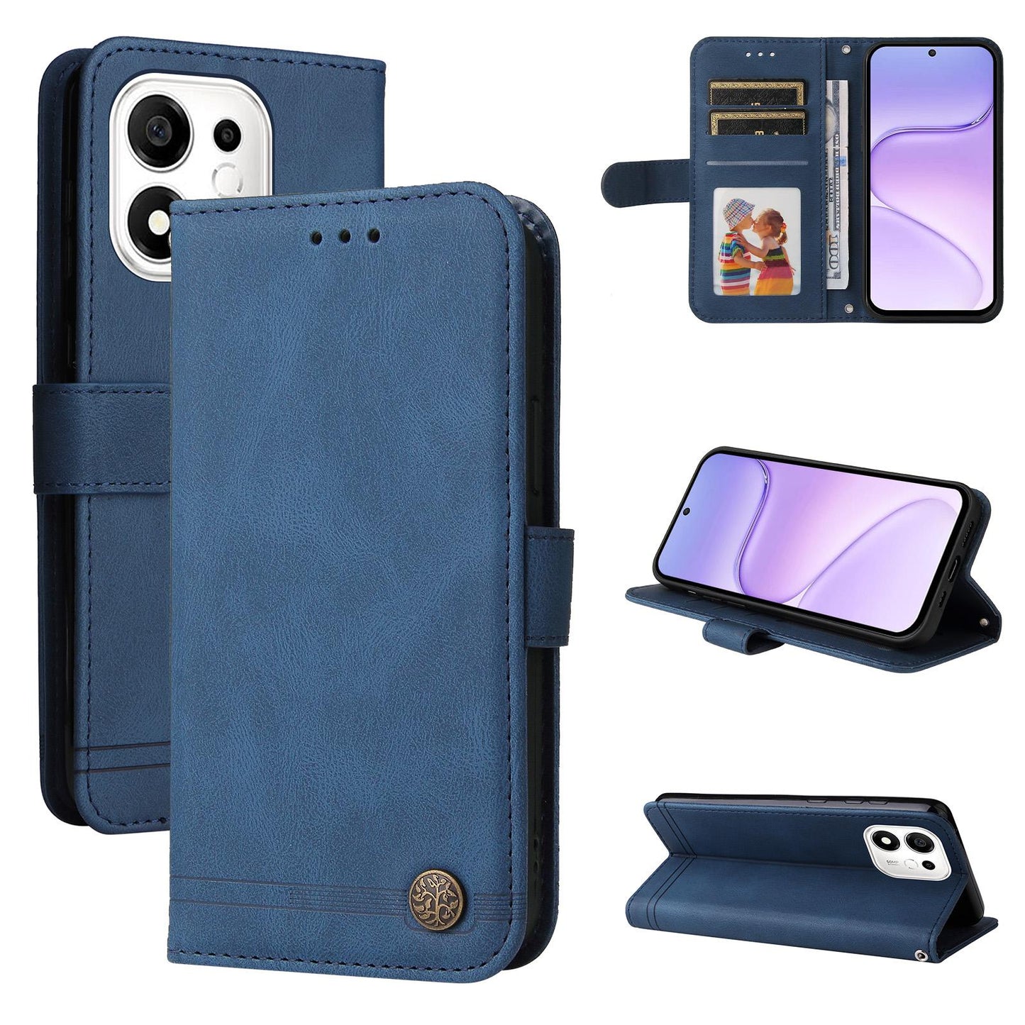 For Honor 600 Smart 5G Skin Feel Life Tree Metal Button Leather Phone Case(Blue)