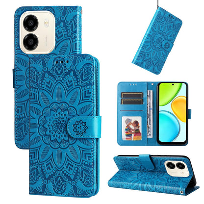 For Honor X6e 4G / X7e 4G / Play 80 Plus 5G Embossed Sunflower Leather Phone Case - Blue - EDA004648639B